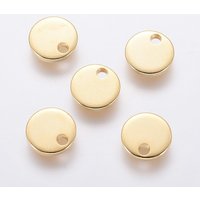 304 Stainless Steel Charms, Flat Round Stamping Blank Tag, 18K Gold Plated