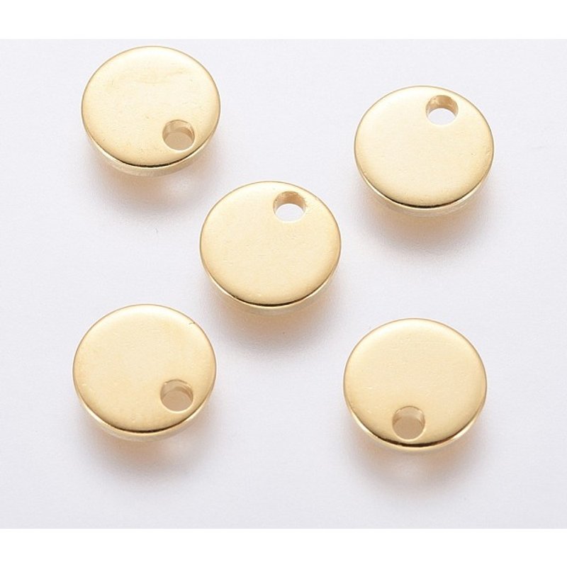 Charm en acier inoxydable 304, étiquette de marquage ronde plate, plaqué or 18K — Breloques et pendentifs