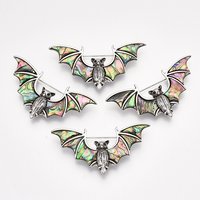 Abalone Shell Bat Brooch with Antique Silver and Rhinestone