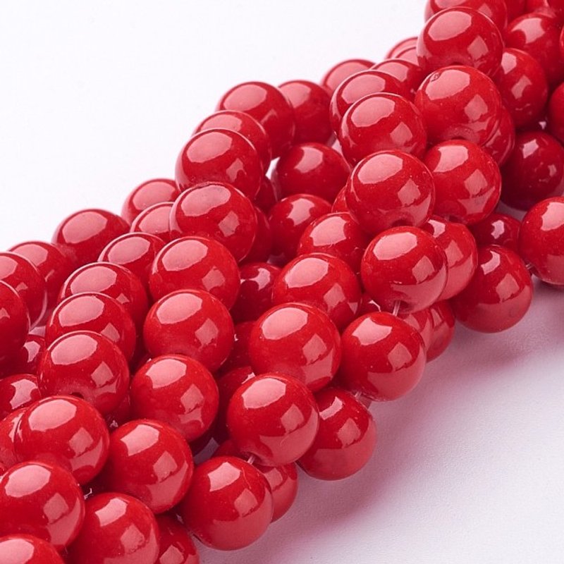 Natural Mashan Jade Round Beads Strands, Dyed Red, 8mm, 48pcs — Jewelry Beads