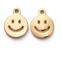Ion Plating 304 Stainless Steel Charms with Smile, 8x6mm