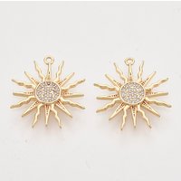 Brass Micro Pave Clear Cubic Zirconia Solar Eclipse Pendant