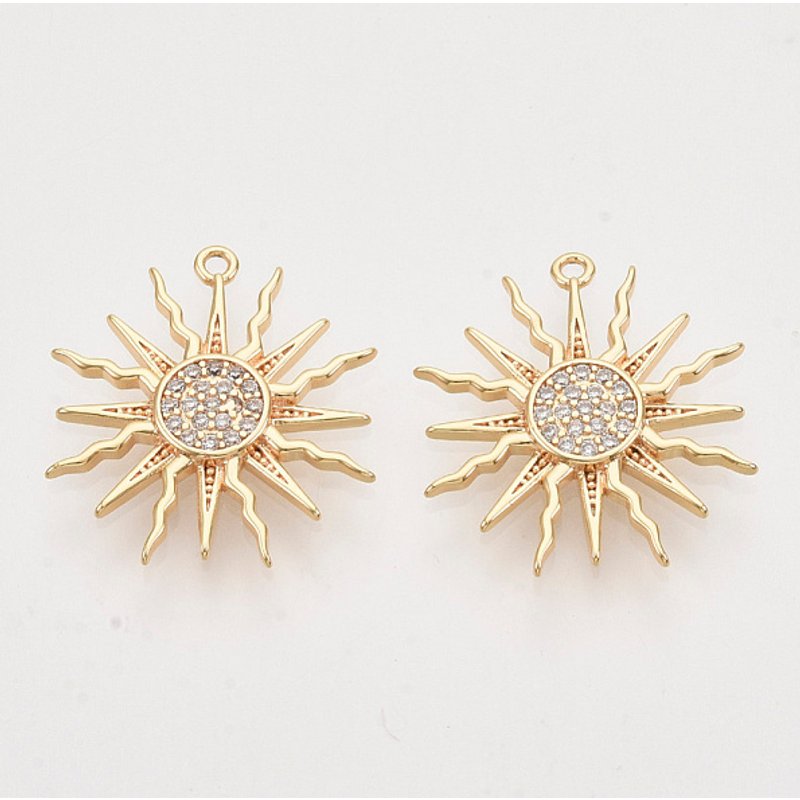 Brass Micro Pave Clear Cubic Zirconia Solar Eclipse Pendant — Charms & Pendants