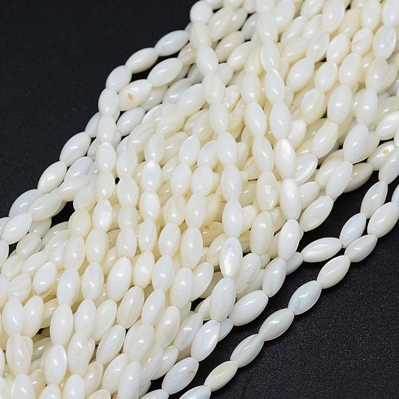 Brins de Perles en Coquillage Teinté, Ovales, Blanches, 8x4mm, 50pcs — Perles à bijoux
