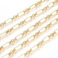 Chaîne Figaro en laiton, plaquée or 18K, rouleau de 5m