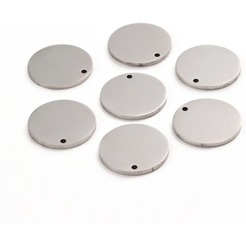 Charms en acier inoxydable 304 poli, étiquette vierge ronde plate — Breloques et pendentifs