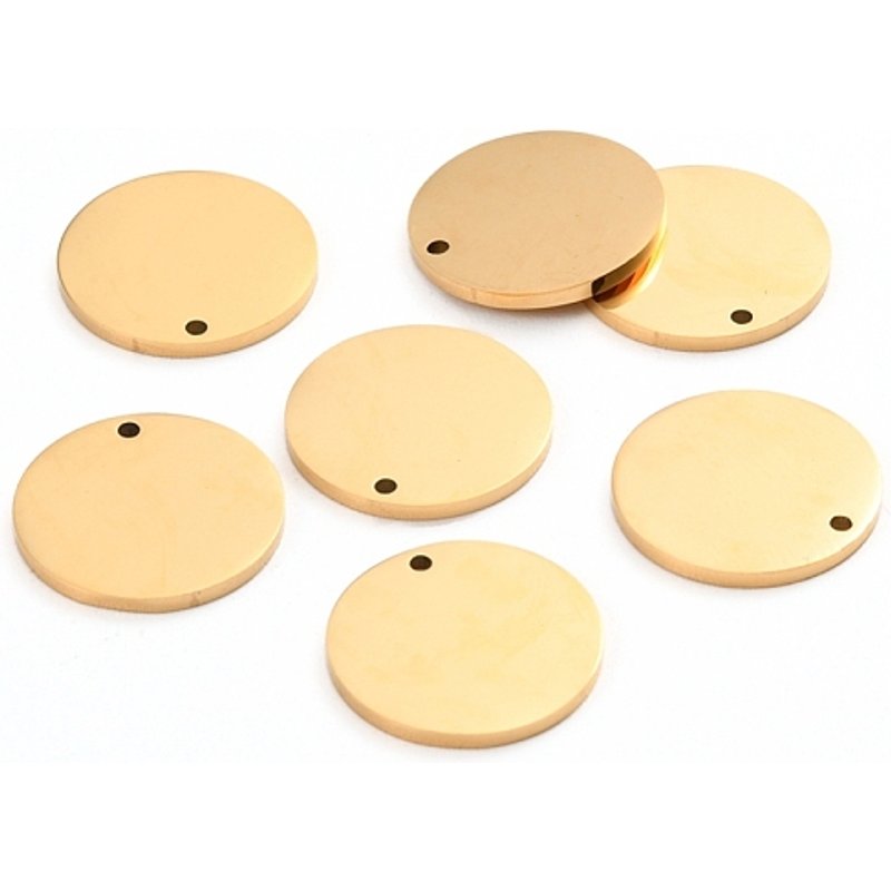 Charms en acier inoxydable 304 dorés, ronds plats Ion Plating — Breloques et pendentifs
