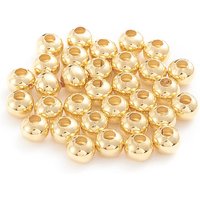 304 Stainless Steel Hollow Round Beads, 18K Gold Plated, 200pcs