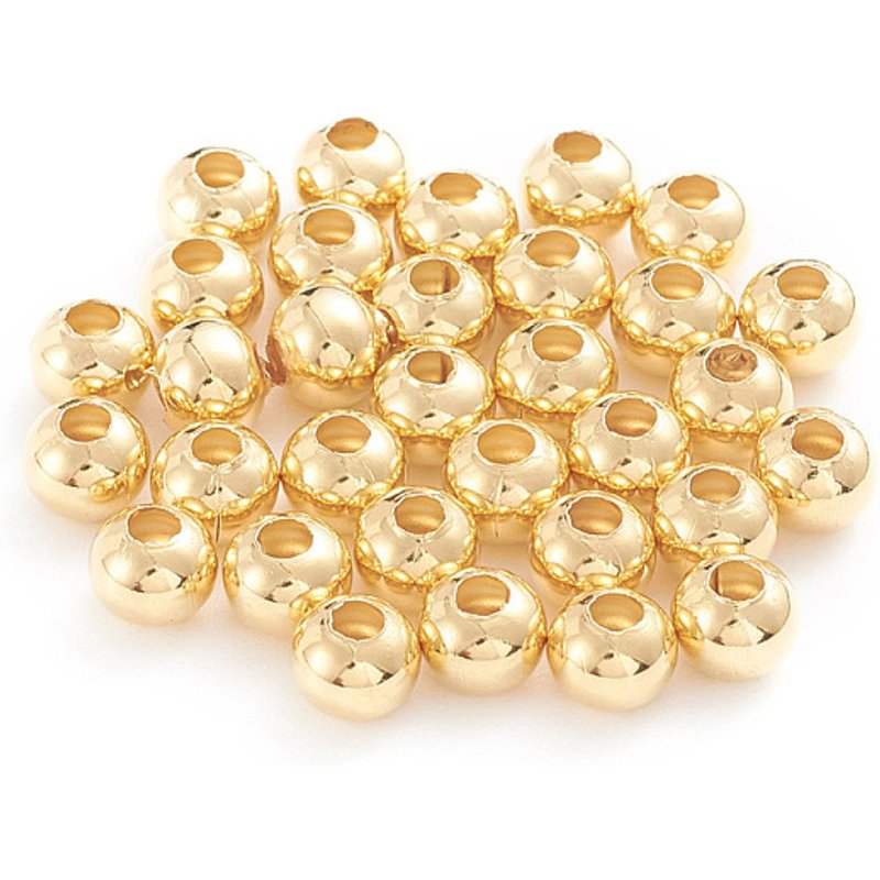 Perles rondes creuses en acier inoxydable 304, plaquées or 18K, 200pcs — Perles à bijoux
