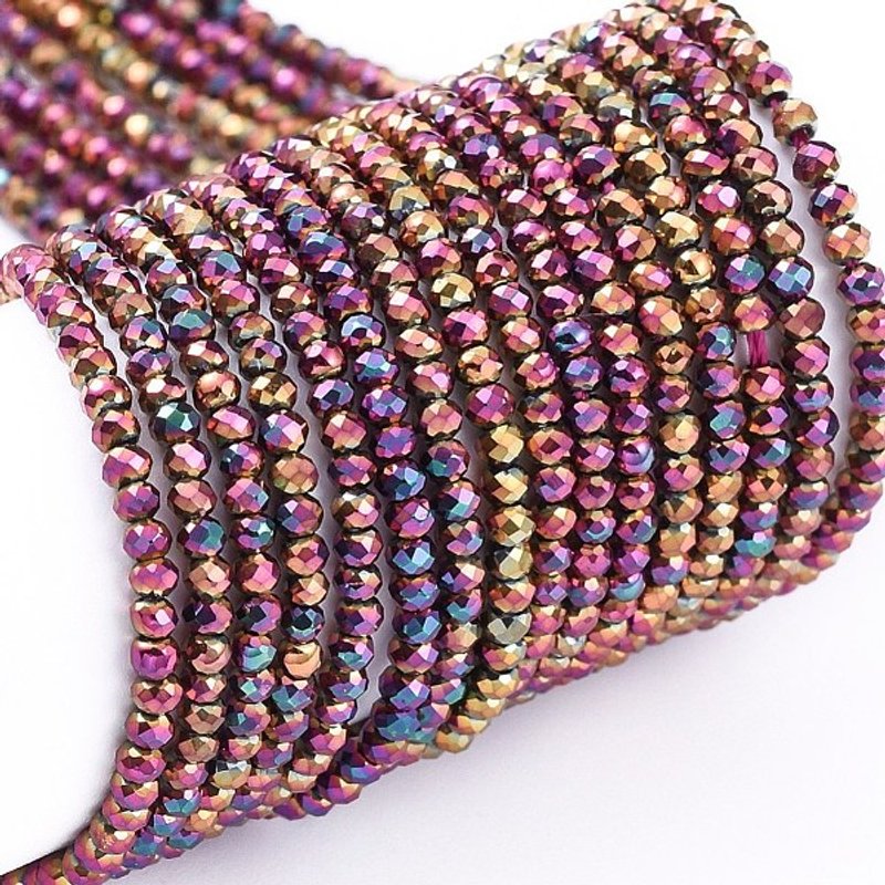 Fil de Perles en Verre Électroplaqué, Rondelle Facettée, Plaqué Violet — Perles à bijoux