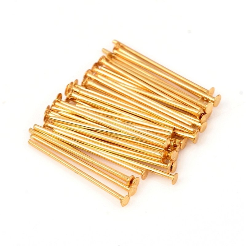 Épingles à tête plate en acier inoxydable 304, plaquées or 18K, 15.5x0.6mm — Accessoires pour bijoux