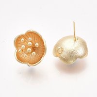Brass Stud Earring Findings with Loop, 18K Gold Plated, Nickel Free