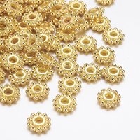 Gear Tibetan Style Alloy Spacer Beads, Golden Flower Design