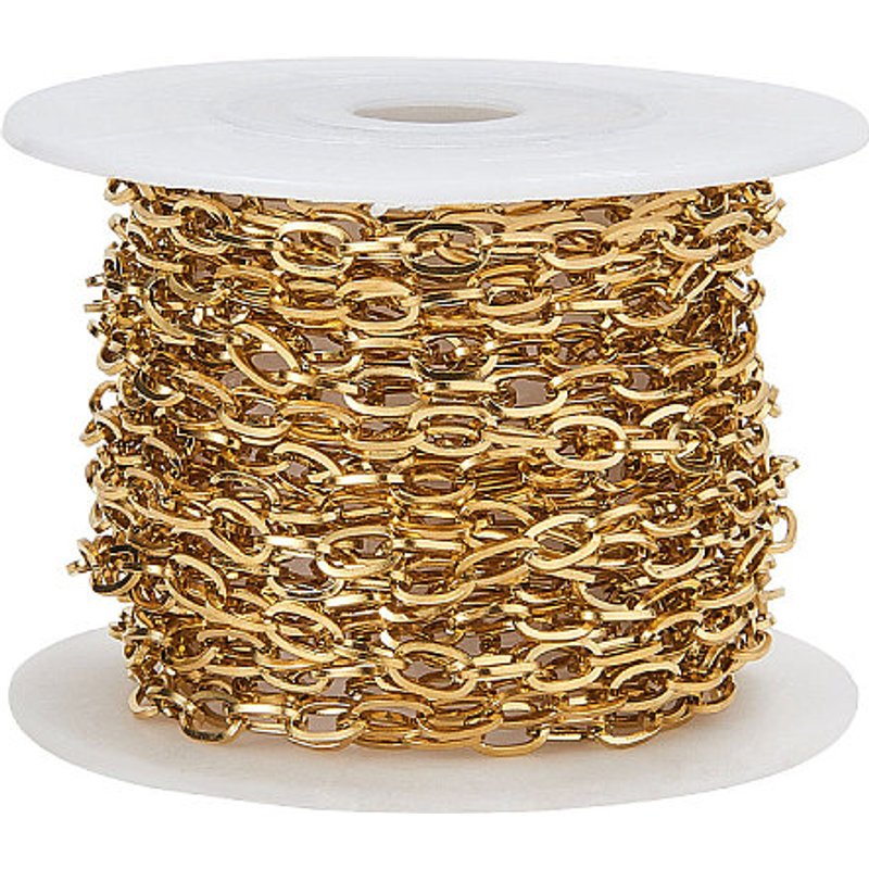 PVD Vacuum Plating 304 Stainless Steel Cable Chains, Golden, 5m/roll — Chains, Wire & Cord