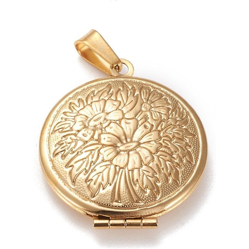 Pendentif Locket en Acier Inoxydable 316 avec Fleur — Breloques et pendentifs