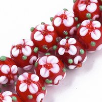 Brins de perles en verre soufflé à la main, fleurs, FireBrick — Perles à bijoux