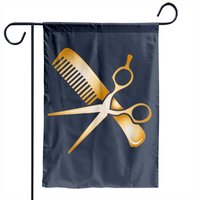 Golden Hairdressing Accessories Scissors and Comb Garden Flag — Decorative Flags