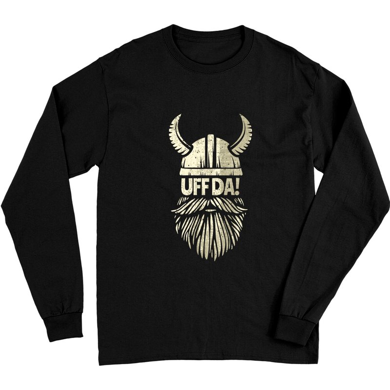 T-shirt à manches longues Uff Da Norwegian Quote Casque Viking Barbe — T-shirts pour hommes