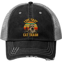 Casquette Vintage Trucker Raton Laveur Drôle Live Fast Eat Trash — Casquette de baseball
