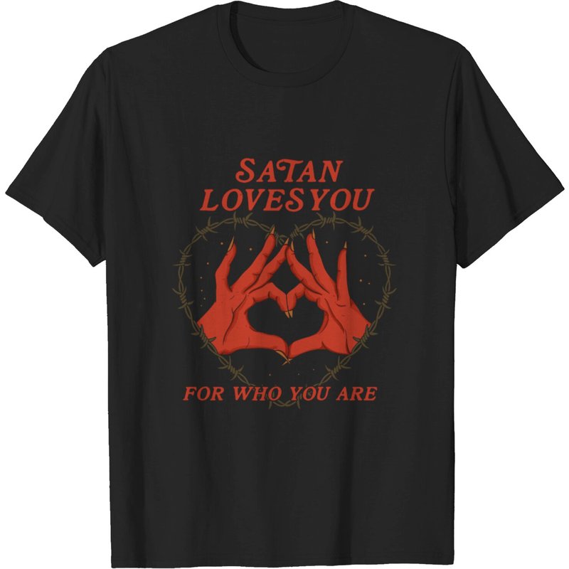 Satan Loves You - T-shirt Satan pour hommes en noir — T-shirts pour hommes