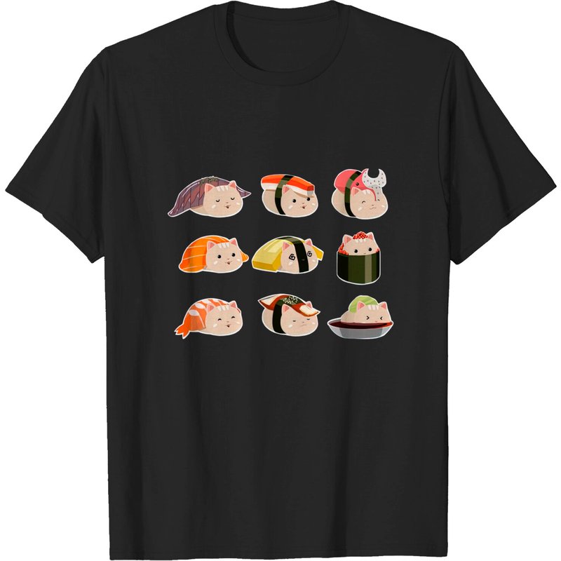 T-shirt pour hommes Sushi Cat - Noir — T-shirts pour hommes