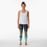 Blue and Orange Monarch Butterfly Pattern Women's Leggings — Womens Leggings