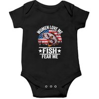 Women Love Me Fish Fear Me Men Vintage Bass Fishing Pullover Onesie — Bodys bébé