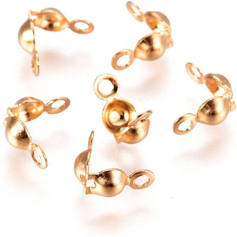 Embouts de perles en acier inoxydable 304, couvercles de nœuds clamshell, dorés — Accessoires pour bijoux