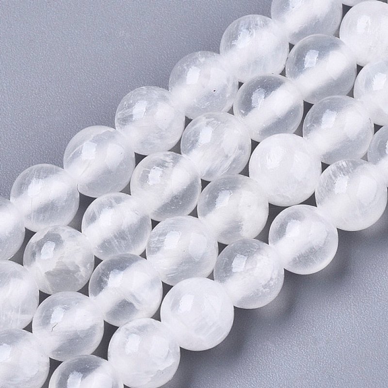 Brins de perles de sélénite naturel, ronds, Grade A, 6-6,5 mm — Perles à bijoux