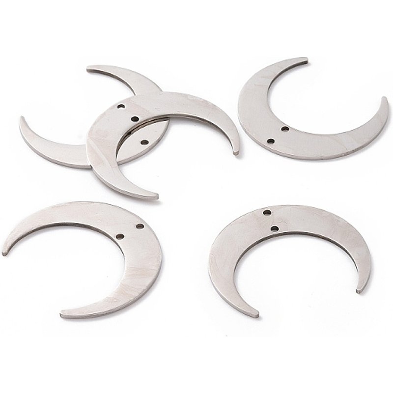 Non-Tarnish 201 Stainless Steel 2-Loop Link Pendants - Crescent — Jewelry Findings