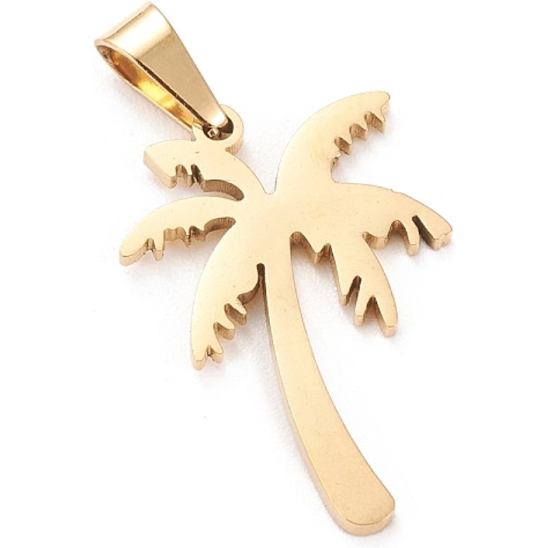 Pendentif en Acier Inoxydable 304, Arbre de Coco Découpé au Laser, Doré, 22x15x1mm — Breloques et pendentifs