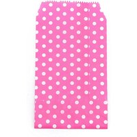Sacs en papier Kraft, sans poignées, motif pois blancs, rose profond