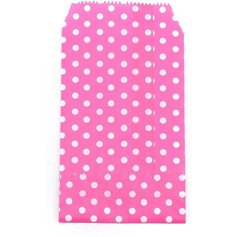 Kraft Paper Bags, No Handles, White Polka Dot Pattern, Deep Pink — Jewelry Display & Storage