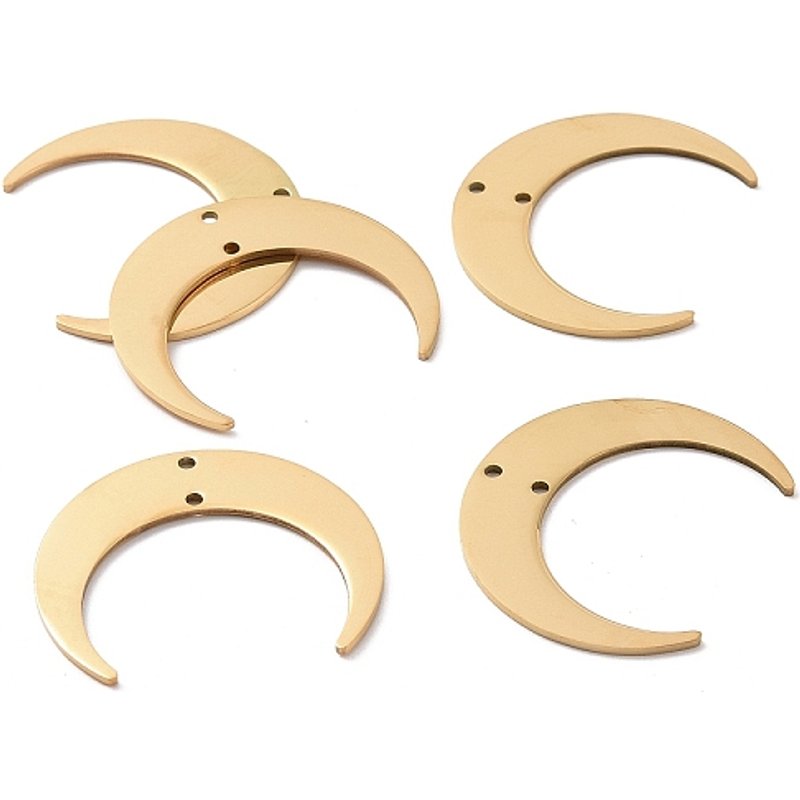 Pendants à 2 boucles en acier inoxydable 201, croissant doré — Accessoires pour bijoux