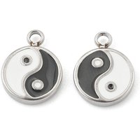 Charms en émail en acier inoxydable 304 Tai Ji, ronds plats — Breloques et pendentifs