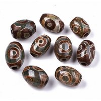 Perles dZi de style tibétain, agate naturelle, ovale, 3 yeux, 13x11mm — Perles à bijoux