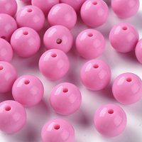 Perles Acryliques Opaques Rondes, Rose Fluo, 16x15mm, 220pcs/500g — Perles à bijoux