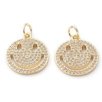 Brass Micro Pave Clear Cubic Zirconia Smile Face Pendant — Charms & Pendants