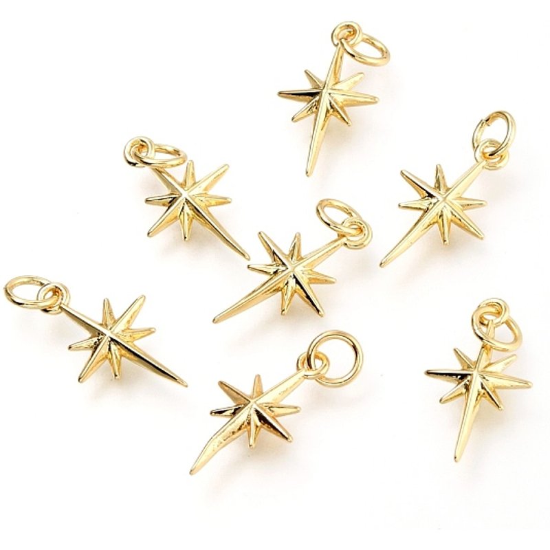 North Star Brass Pendant with Jump Ring, 18K Gold Plated — Charms & Pendants