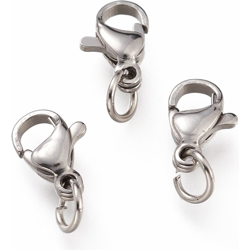 304 Stainless Steel Lobster Claw Clasps with Jump Ring — Jewelry Findings