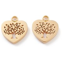 Ion Plating 304 Stainless Steel Heart Charm with Tree of Life