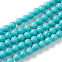 Brins de perles en turquoise synthétique, teintées, rondes, cyan foncé, 8mm — Perles à bijoux