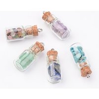 Pendants en Bouteille en Verre avec Perles de Gemmes et Trouvailles en Fer
