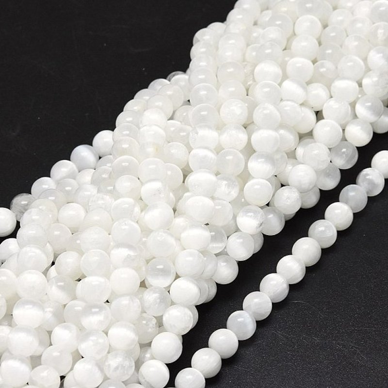 Brins de Perles de Sélénite Naturel, Ronds, 8-8.5mm, Trou de 1mm — Perles à bijoux