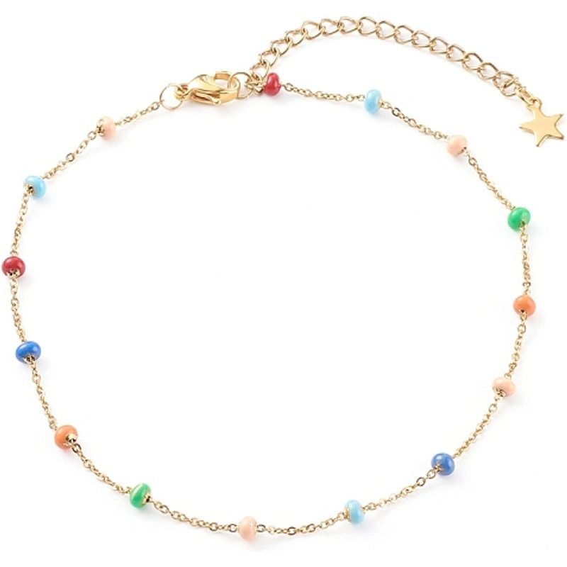 Bracelet de cheville en acier inoxydable avec chaîne satellite et émail coloré — Bracelet de cheville Femme