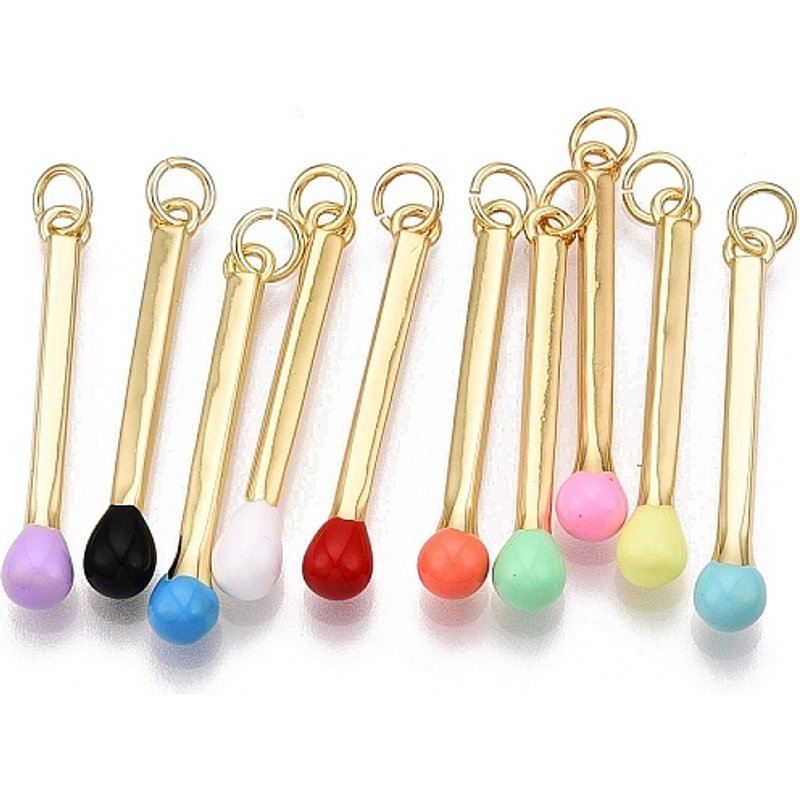 Brass Enamel Pendants with Jump Ring, 16K Gold Plated, Mixed Color — Charms & Pendants