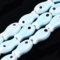 Handmade Porcelain Ceramic Beads Strands, Light Cyan Fish Design — Jewelry Beads