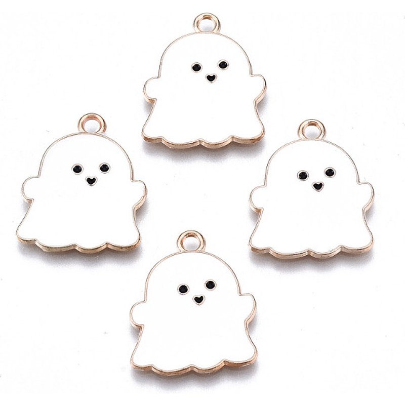 Alloy Enamel Halloween Ghost Pendant, Light Gold & White — Charms & Pendants