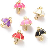 Charms en laiton plaqué or 18K en forme de parapluie avec émail et anneaux — Breloques et pendentifs