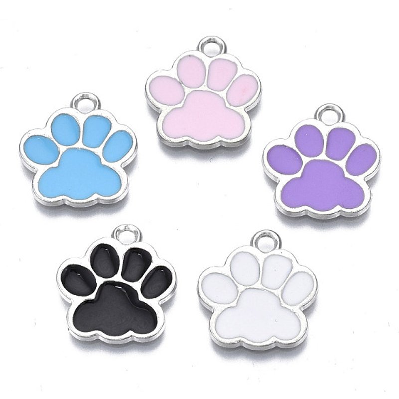 Pendentifs en Émail en Alliage, Empreintes de Patte de Chien, Couleurs Mélangées — Breloques et pendentifs